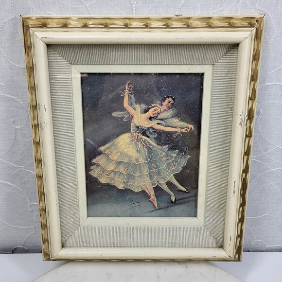 VTG Carina Ballet Lithograph Framed 11" Wood Shadow Box Gold MCM Wall Art - Picture 5 of 16